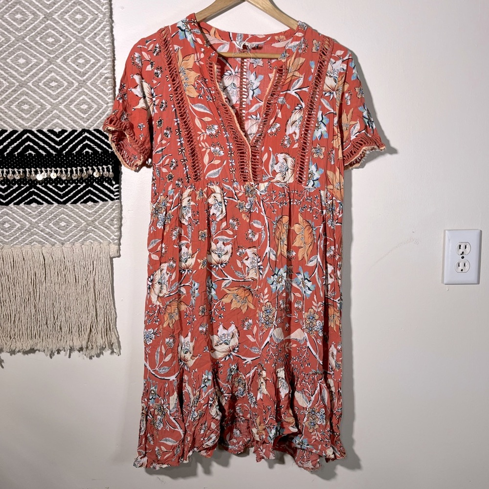 Jaase orange floral boho dress